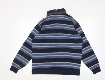 M&S Mens Multicoloured Collared Striped Cotton Pullover Jumper Size M