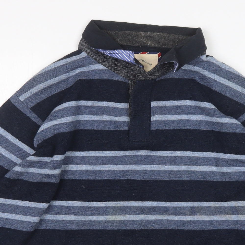 M&S Mens Multicoloured Collared Striped Cotton Pullover Jumper Size M