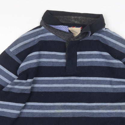 M&S Mens Multicoloured Collared Striped Cotton Pullover Jumper Size M