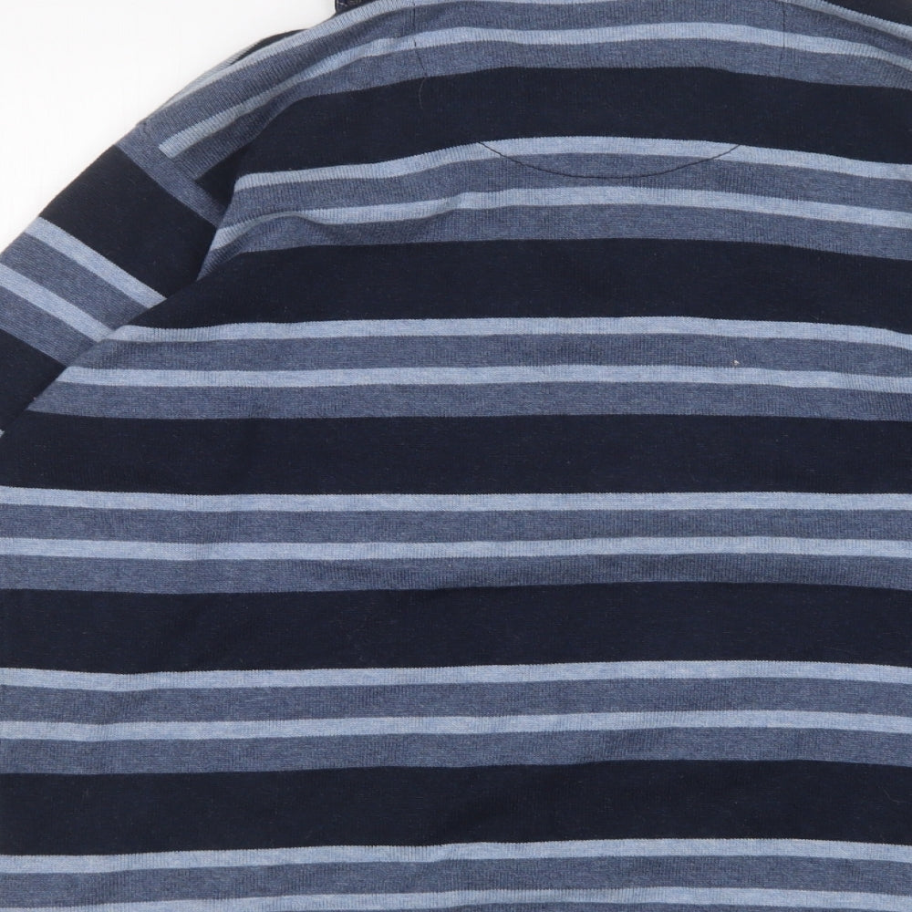 M&S Mens Multicoloured Collared Striped Cotton Pullover Jumper Size M