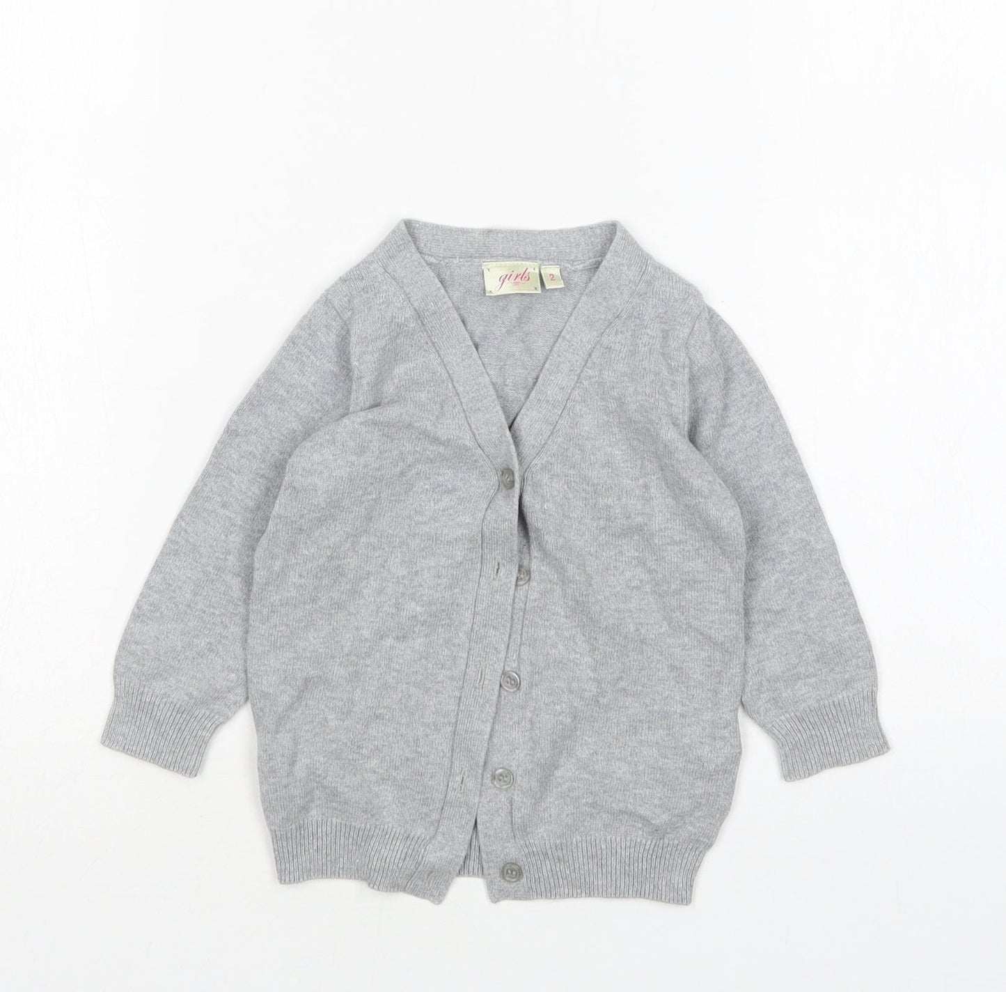 New Look Girls Grey V-Neck  Cotton Cardigan Jumper Size 2 Years