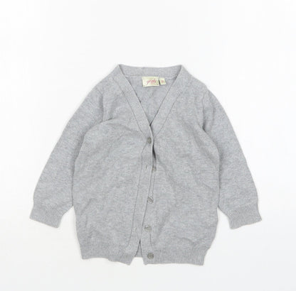 New Look Girls Grey V-Neck  Cotton Cardigan Jumper Size 2 Years