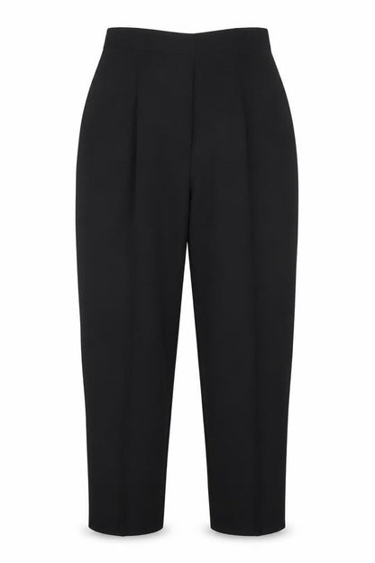 Front view of Preworn women’s black trousers, size UK 14, 26-inch leg regular