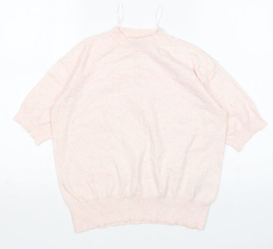 M&S Womens Pink Mock Neck  Cotton Pullover Jumper Size S