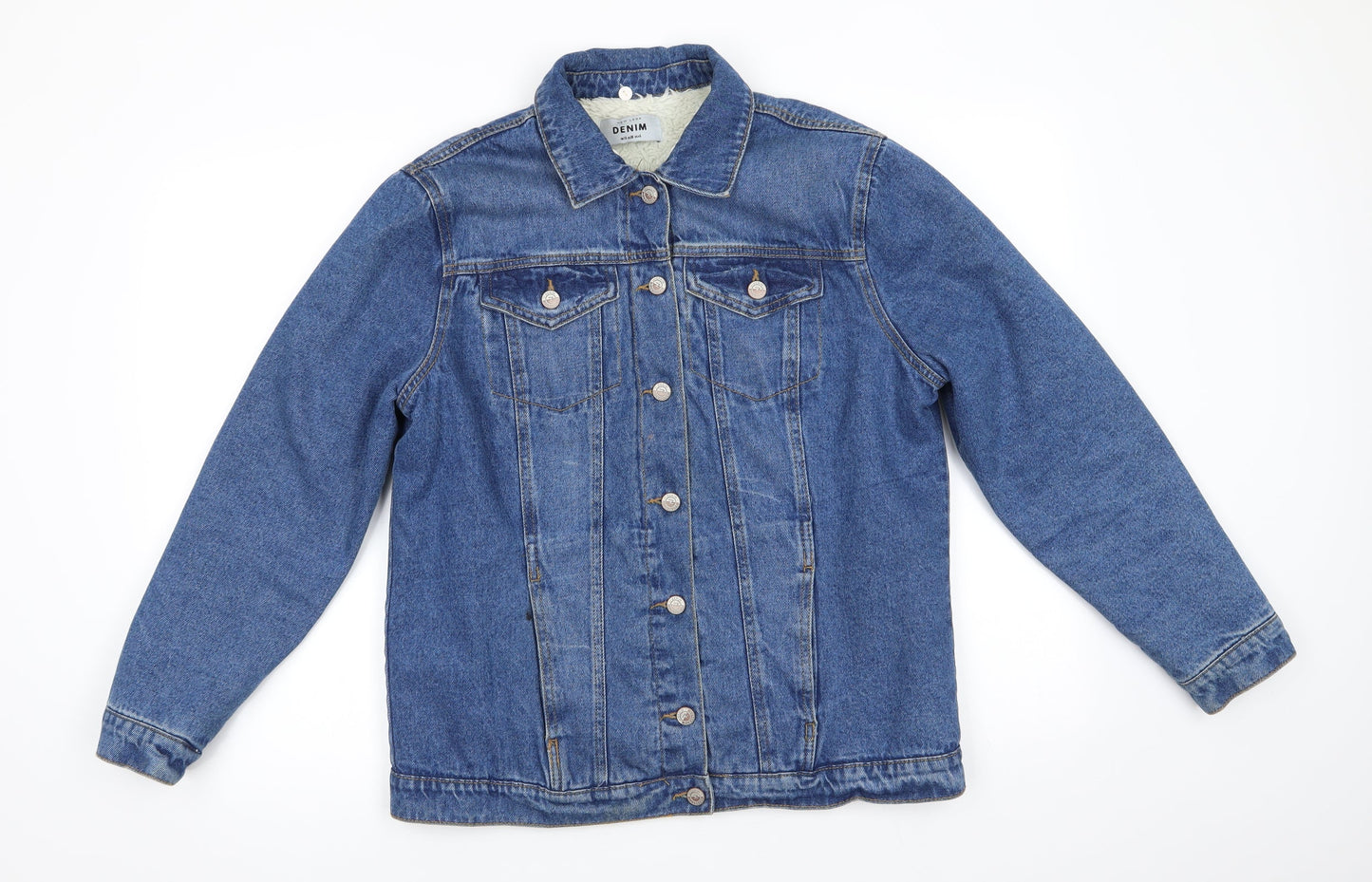 Denim Womens Blue   Jacket Coat Size 10  Button - Faux fur lined Denim Jacket
