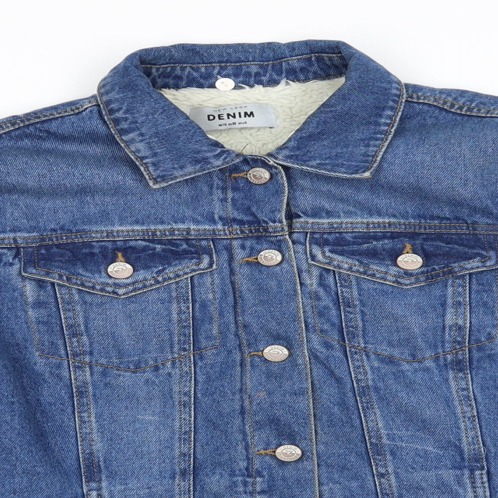 Denim Womens Blue   Jacket Coat Size 10  Button - Faux fur lined Denim Jacket