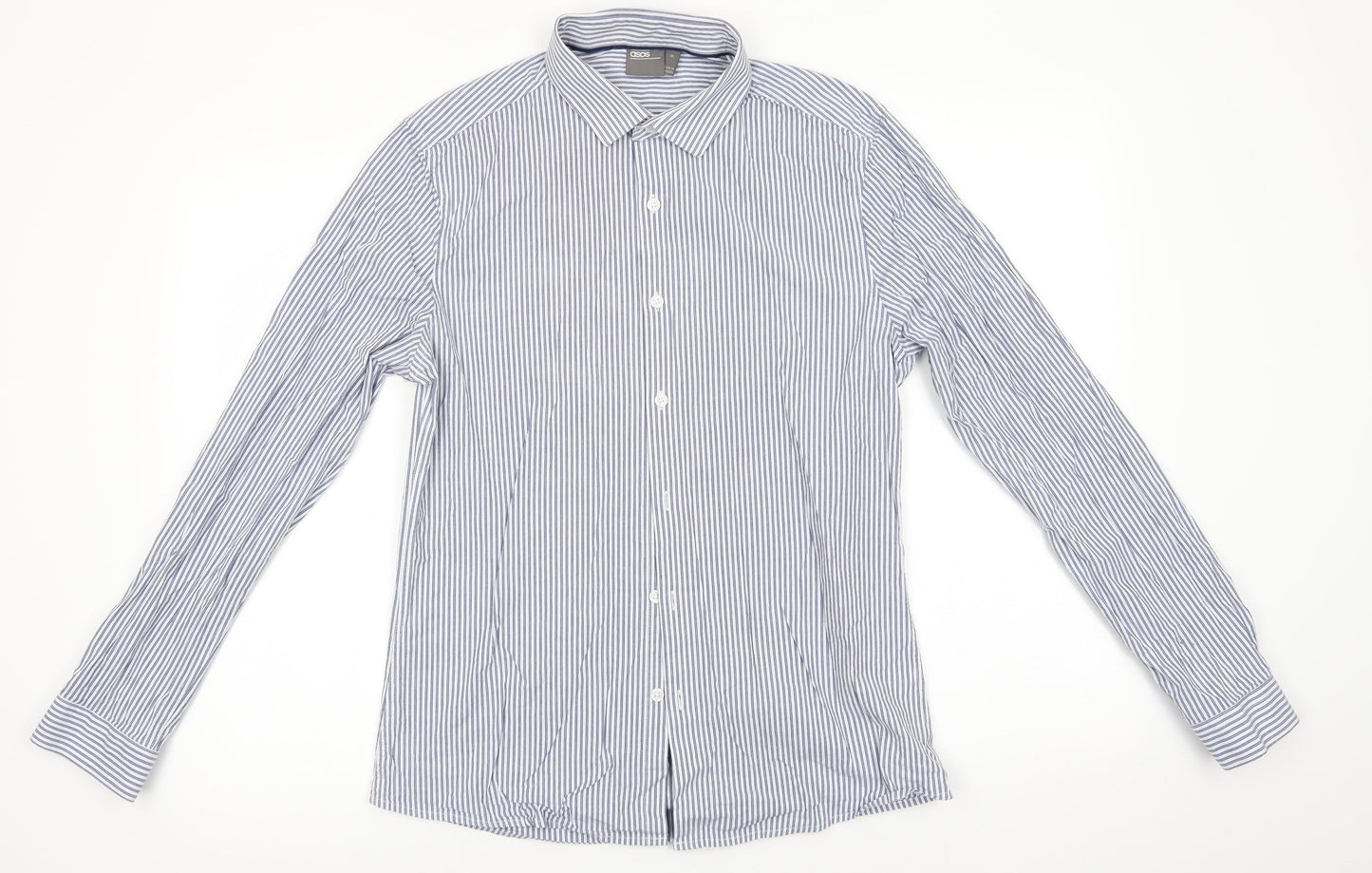 ASOS Mens Blue Striped Cotton  Button-Up Size M Collared Button - Blue White Stripe