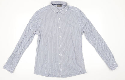 ASOS Mens Blue Striped Cotton  Button-Up Size M Collared Button - Blue White Stripe