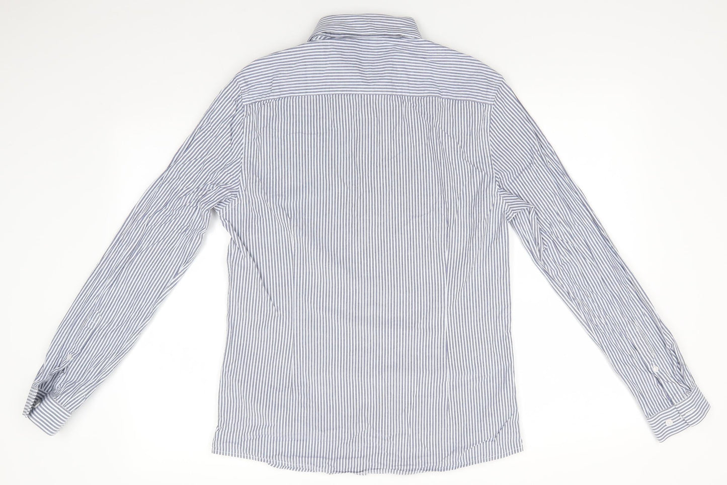 ASOS Mens Blue Striped Cotton  Button-Up Size M Collared Button - Blue White Stripe