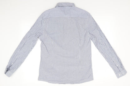 ASOS Mens Blue Striped Cotton  Button-Up Size M Collared Button - Blue White Stripe