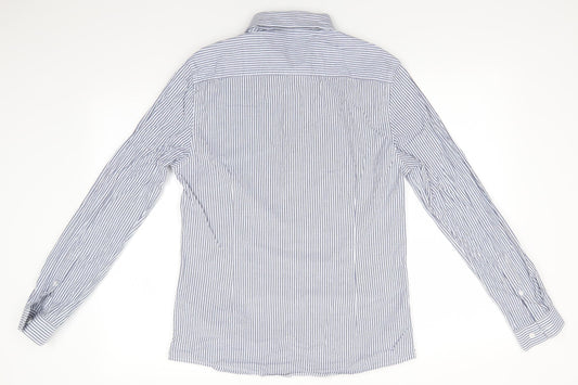ASOS Mens Blue Striped Cotton  Button-Up Size M Collared Button - Blue White Stripe