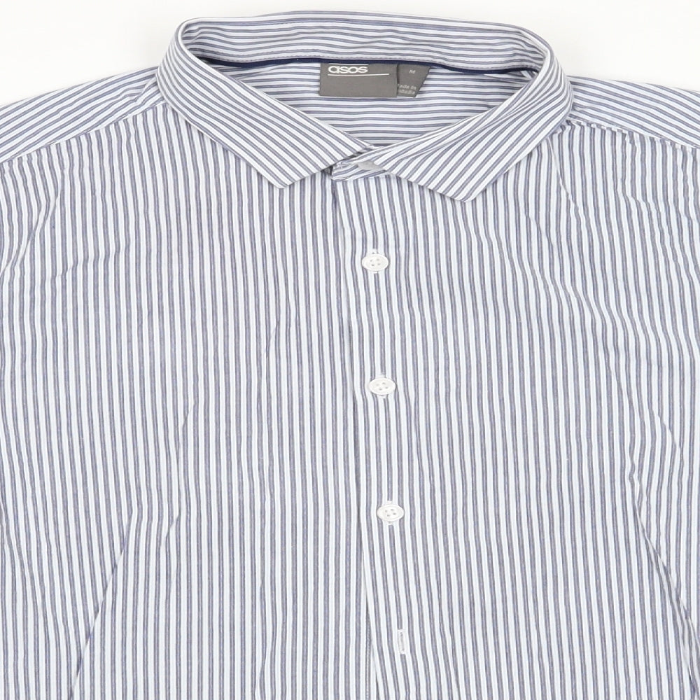 ASOS Mens Blue Striped Cotton  Button-Up Size M Collared Button - Blue White Stripe
