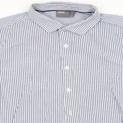 ASOS Mens Blue Striped Cotton  Button-Up Size M Collared Button - Blue White Stripe