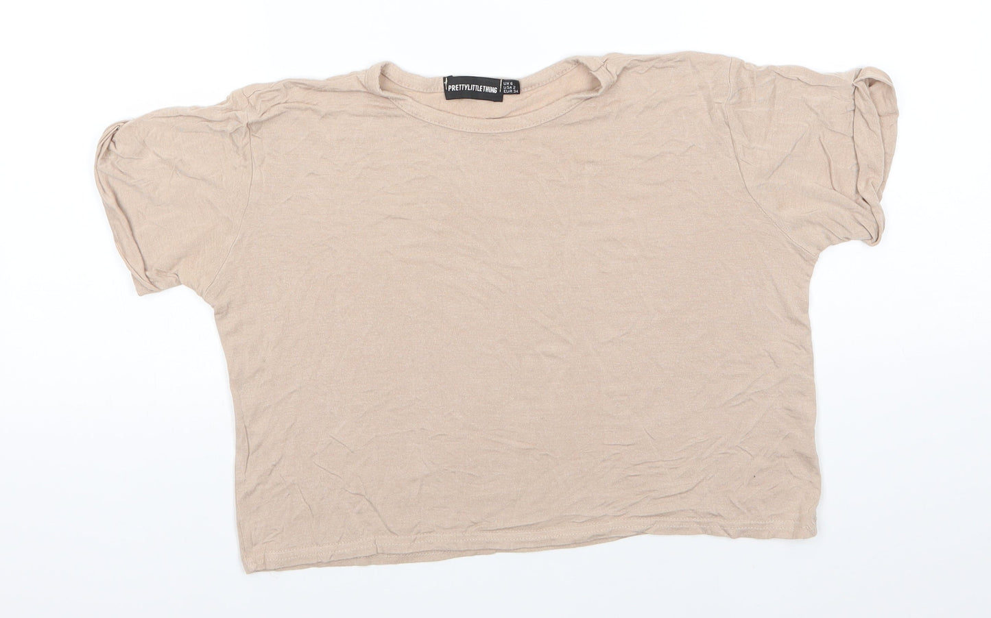 Womens UK Size 6 PRETTYLITTLETHING Beige Basic T-Shirt