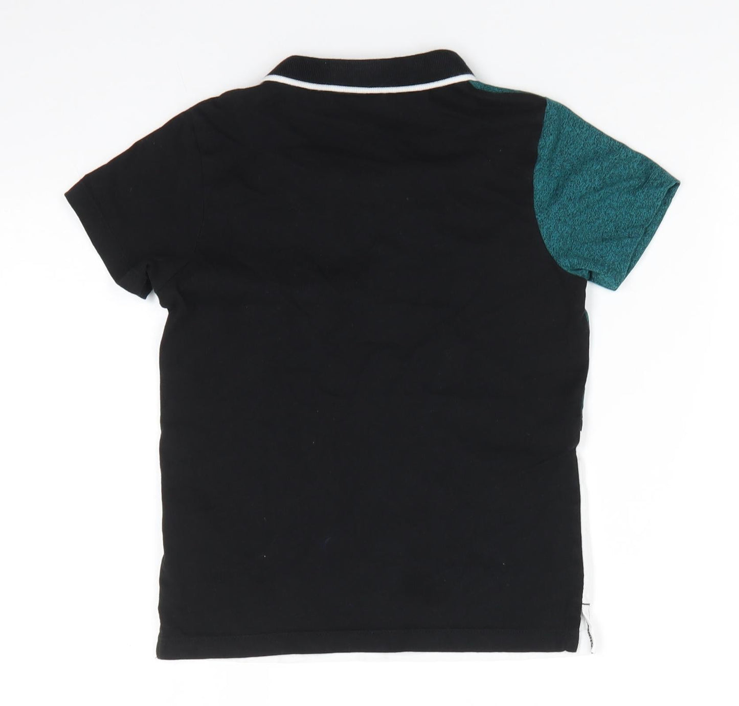 Urban Dept Boys Black Colourblock Polyester Basic Polo Size 7 Years Collared Button - White Green Black