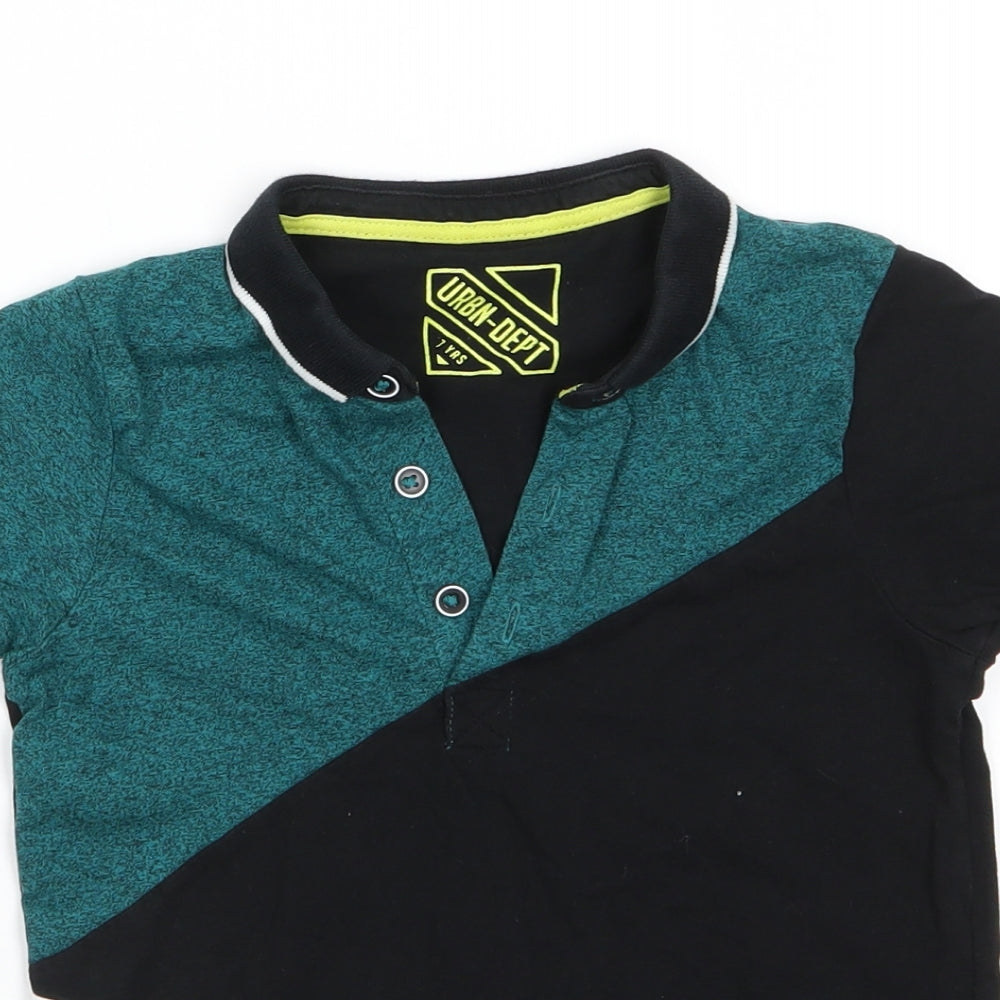 Urban Dept Boys Black Colourblock Polyester Basic Polo Size 7 Years Collared Button - White Green Black