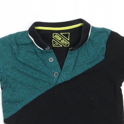 Urban Dept Boys Black Colourblock Polyester Basic Polo Size 7 Years Collared Button - White Green Black