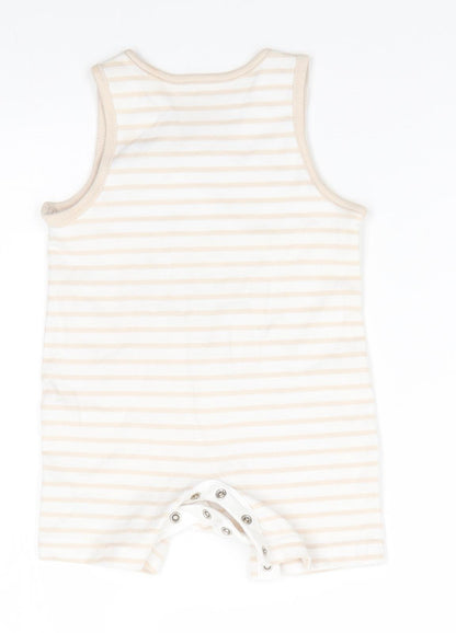 Disney by George Baby White Animal Print Cotton Romper One-Piece Size 3-6 Months  Snap - Light beige stripe trim Peek-a-Boo Pooh