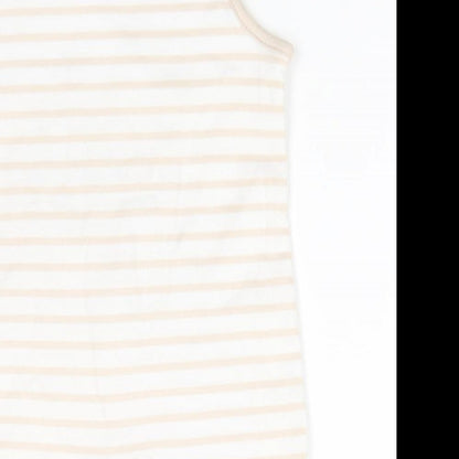 Disney by George Baby White Animal Print Cotton Romper One-Piece Size 3-6 Months  Snap - Light beige stripe trim Peek-a-Boo Pooh