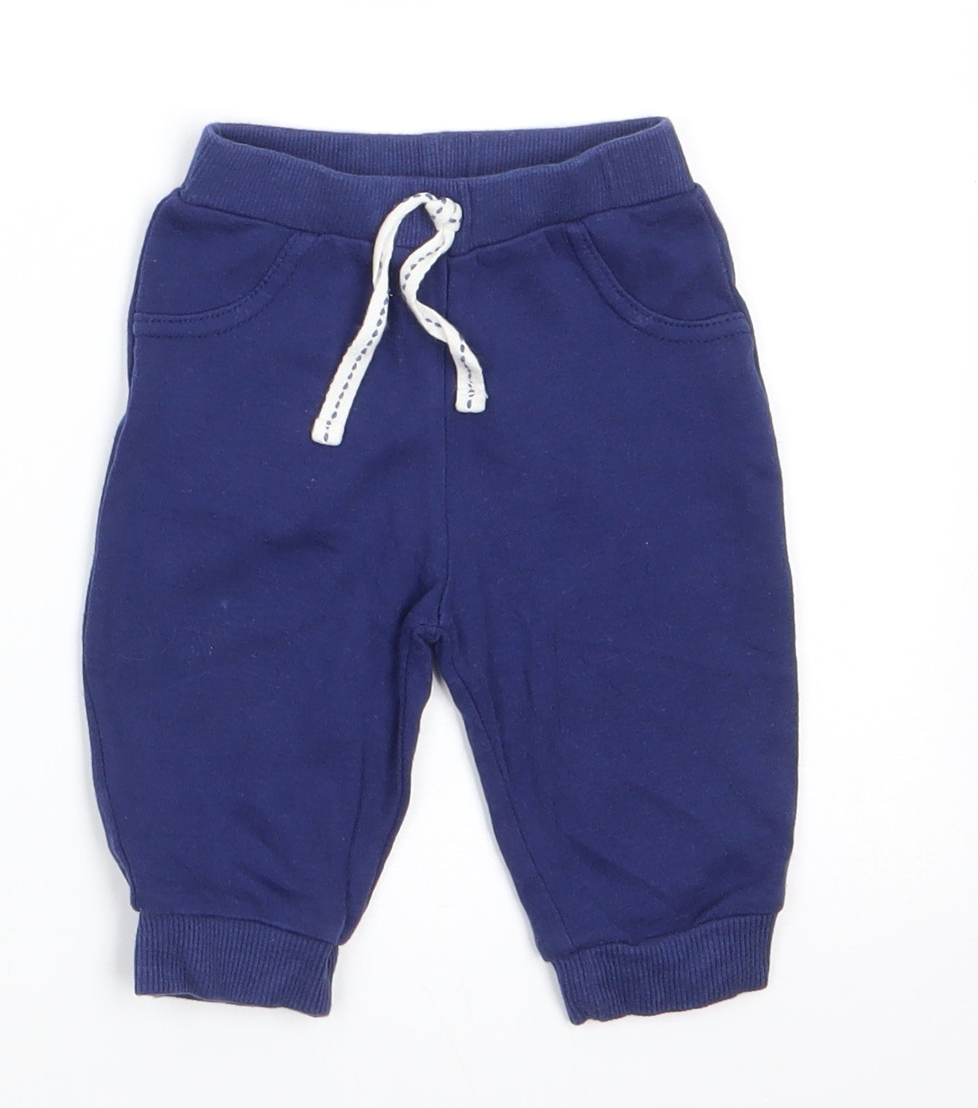 Matalan Boys Blue  Cotton Jogger Trousers Size 3-6 Months  Drawstring - Mid Blue Back Pocket