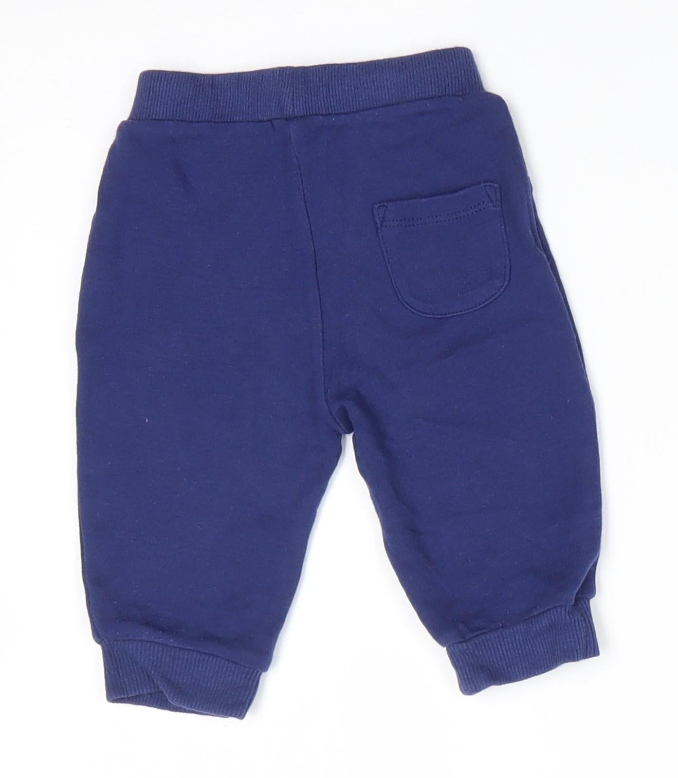 Matalan Boys Blue  Cotton Jogger Trousers Size 3-6 Months  Drawstring - Mid Blue Back Pocket