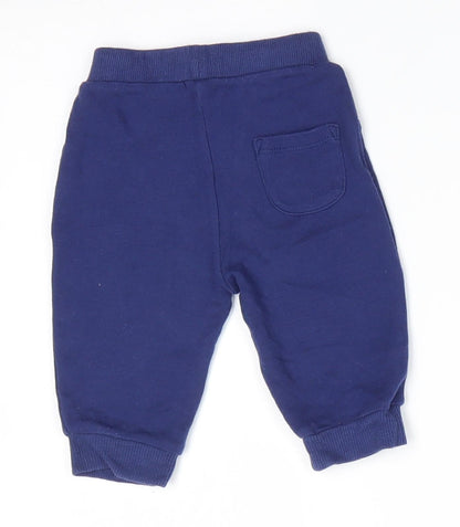 Matalan Boys Blue  Cotton Jogger Trousers Size 3-6 Months  Drawstring - Mid Blue Back Pocket