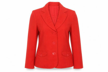 Front view of Oscar women’s red overcoat jacket, size UK 10