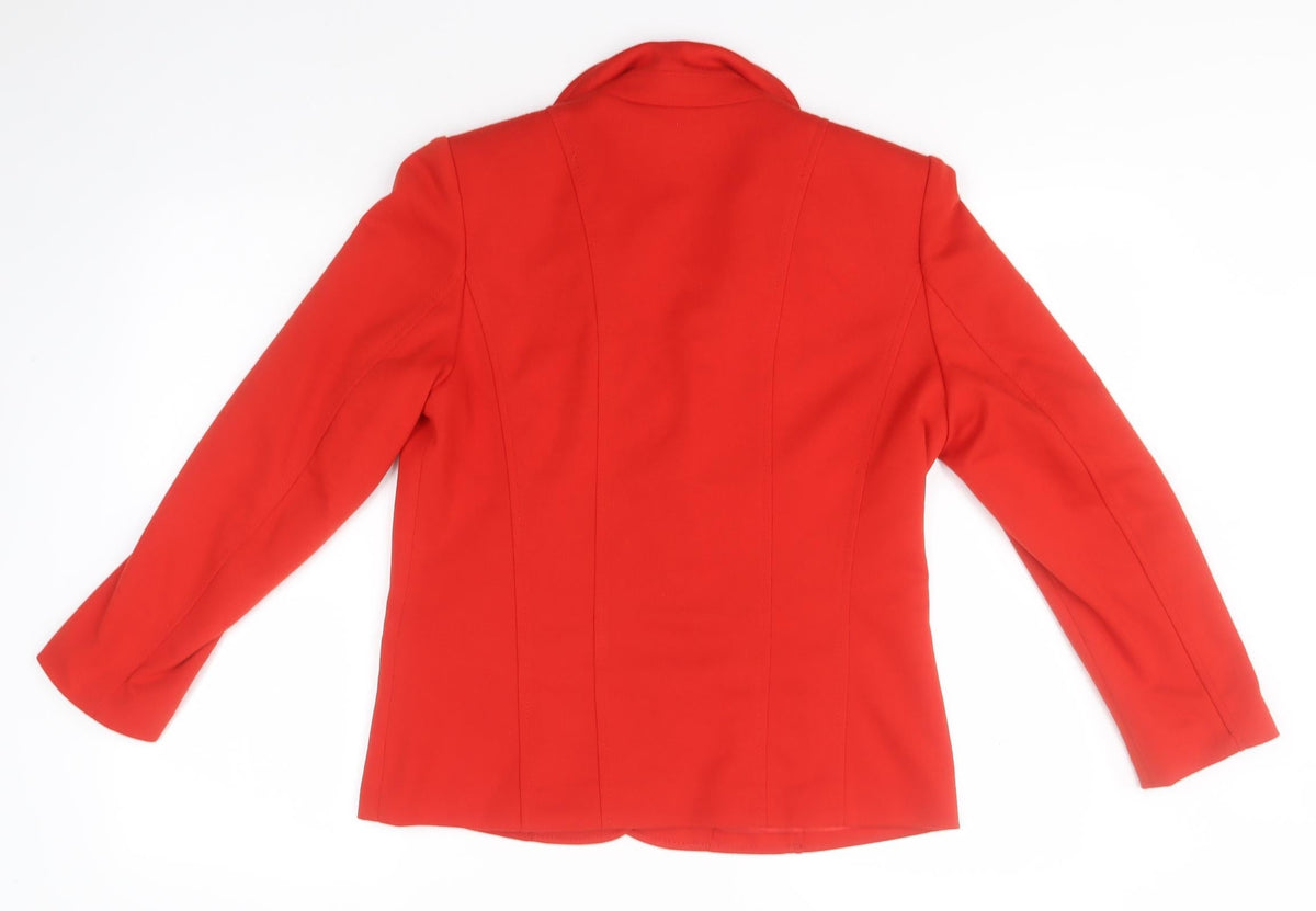 Back view of Oscar women’s red overcoat jacket, size UK 10