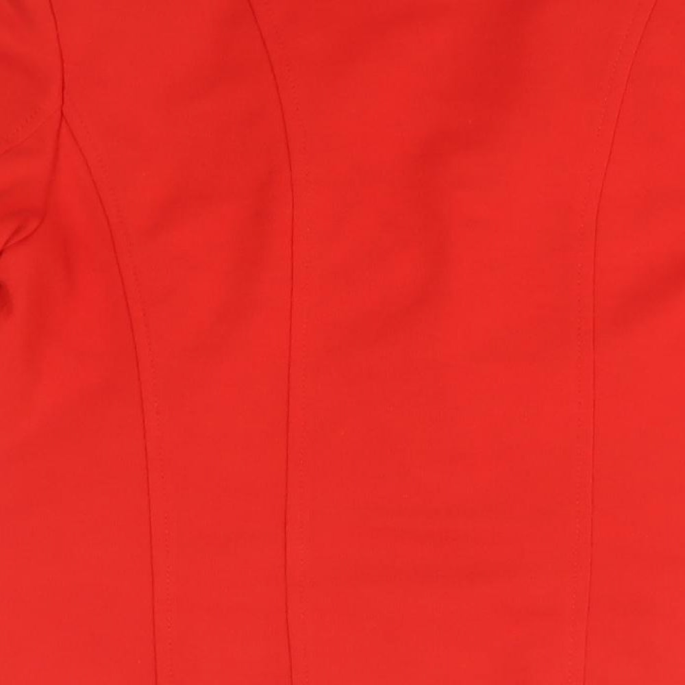 Brand and care label for Oscar women’s red overcoat jacket, size UK 10