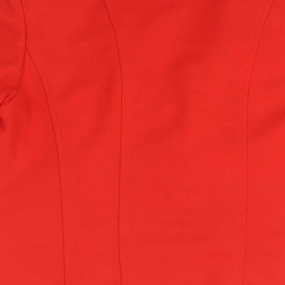 Brand and care label for Oscar women’s red overcoat jacket, size UK 10