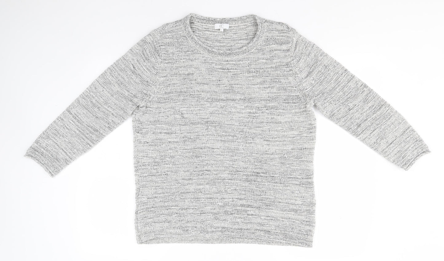 CC Mens Grey Round Neck Striped Cotton Pullover Jumper Size L