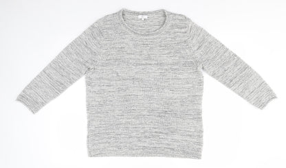 CC Mens Grey Round Neck Striped Cotton Pullover Jumper Size L
