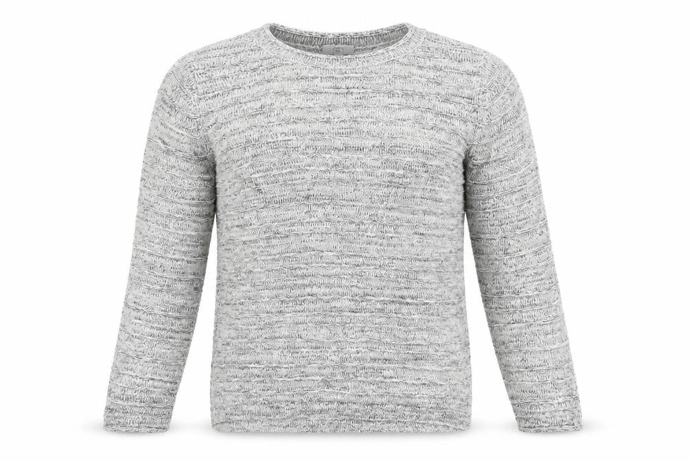 Front view of Country Casuals men’s grey round neck striped cotton jumper, size L