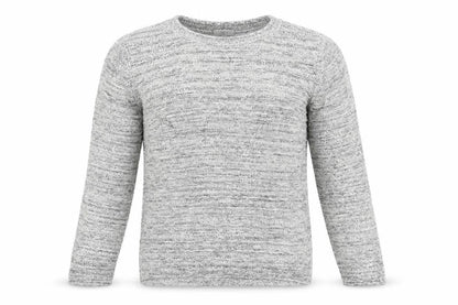 Front view of Country Casuals men’s grey round neck striped cotton jumper, size L