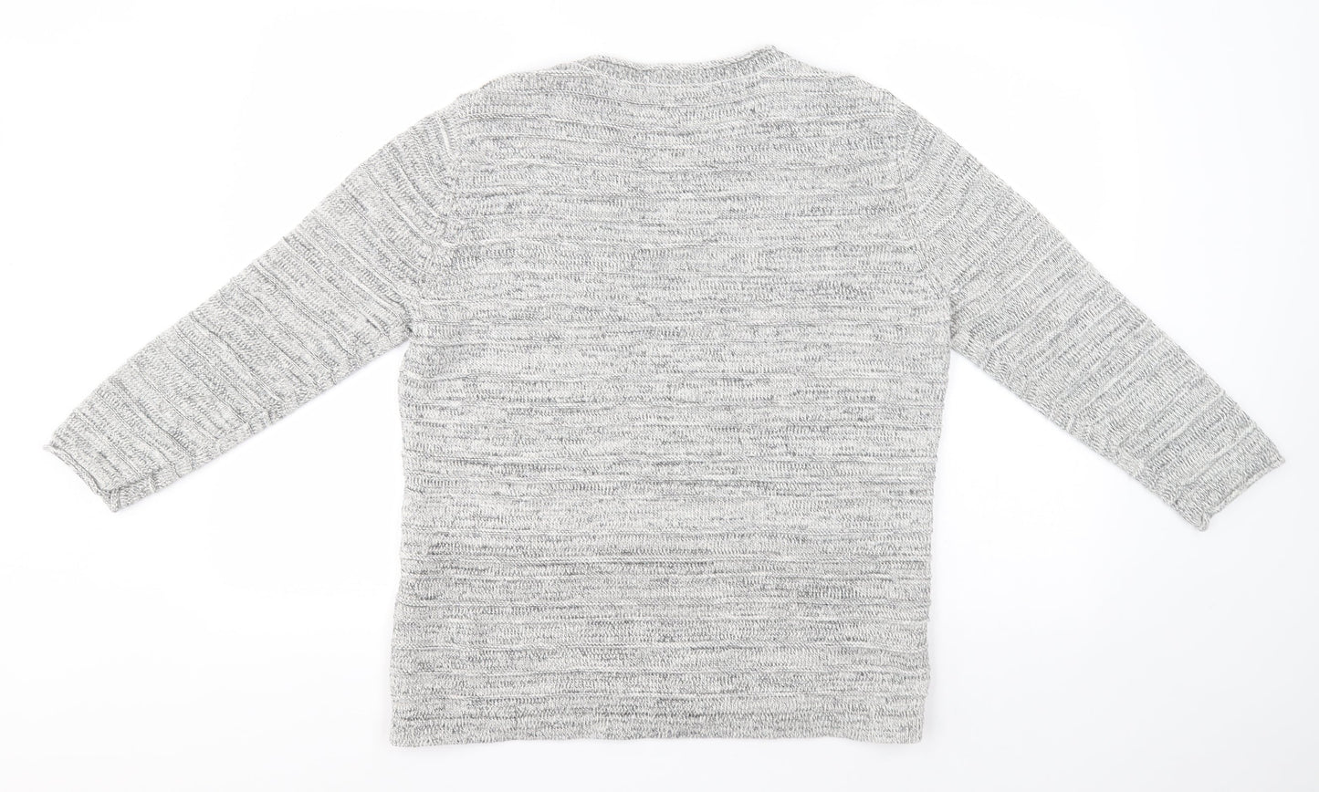 CC Mens Grey Round Neck Striped Cotton Pullover Jumper Size L