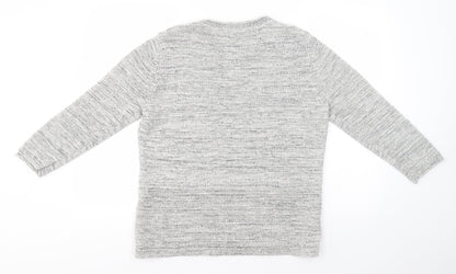 CC Mens Grey Round Neck Striped Cotton Pullover Jumper Size L