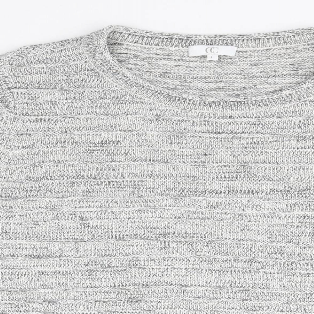 CC Mens Grey Round Neck Striped Cotton Pullover Jumper Size L