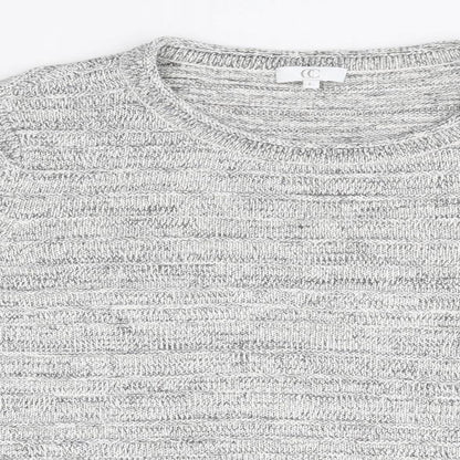 CC Mens Grey Round Neck Striped Cotton Pullover Jumper Size L