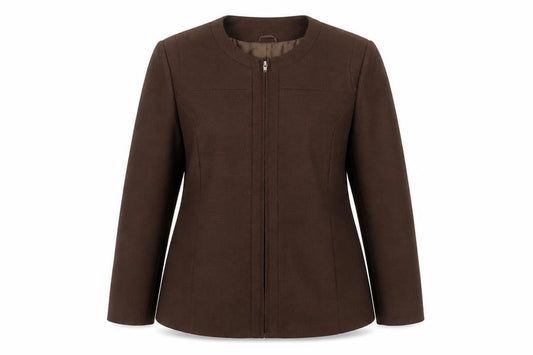 Front view of Wardrobe Essentials women’s brown jacket, size UK 16