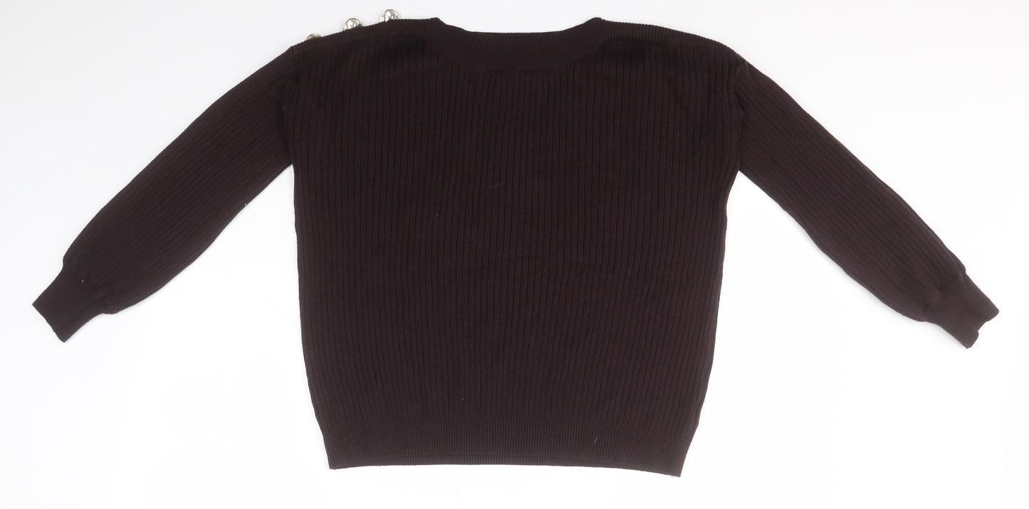 F&F Womens Black Round Neck Striped Viscose Pullover Jumper Size 10