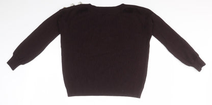 F&F Womens Black Round Neck Striped Viscose Pullover Jumper Size 10