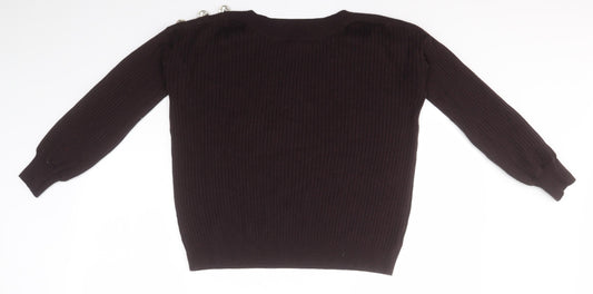 F&F Womens Black Round Neck Striped Viscose Pullover Jumper Size 10