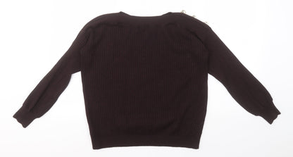 F&F Womens Black Round Neck Striped Viscose Pullover Jumper Size 10