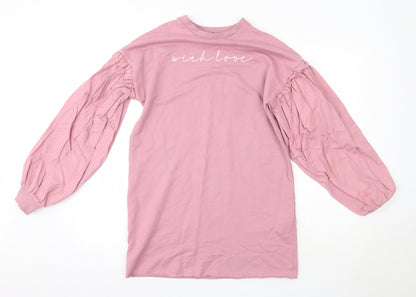 Lipsy London Womens Pink  Cotton Jumper Dress  Size 6  Round Neck