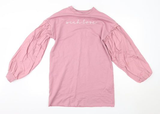 Lipsy London Womens Pink  Cotton Jumper Dress  Size 6  Round Neck