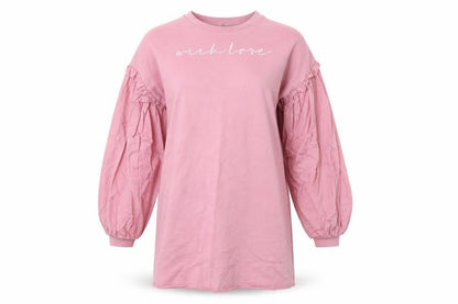 Front view of Lipsy London women’s pink cotton jumper dress, size UK 6, round neck