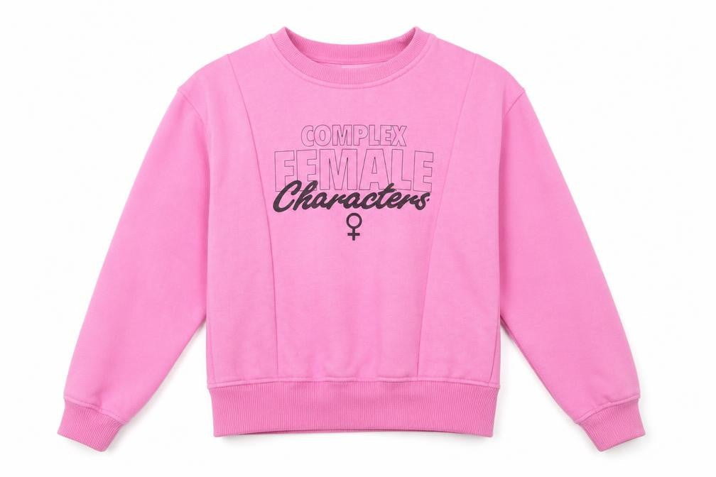 Front view of Primark women’s pink round neck polyester jumper, size XS, - sex education