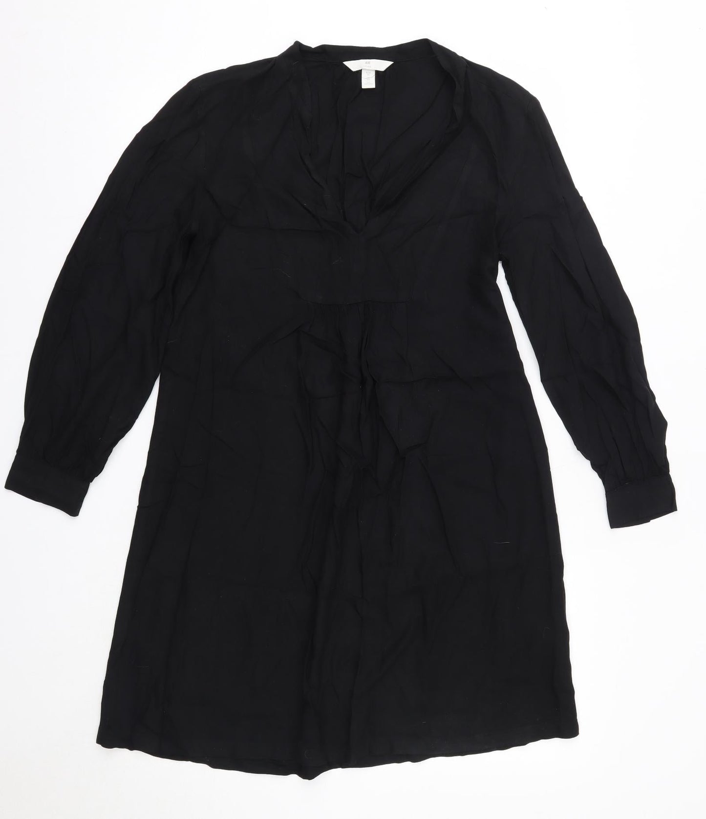 H&M Womens Black  Viscose Shirt Dress  Size XS  V-Neck