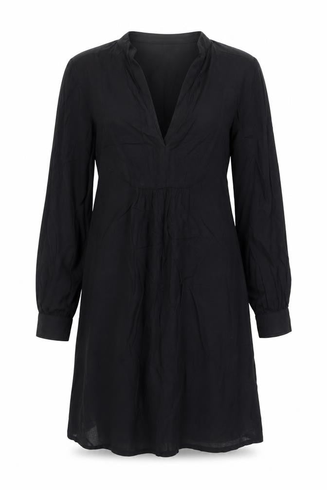 Front view of H&M women’s black viscose shirt dress, size XS, v-neck
