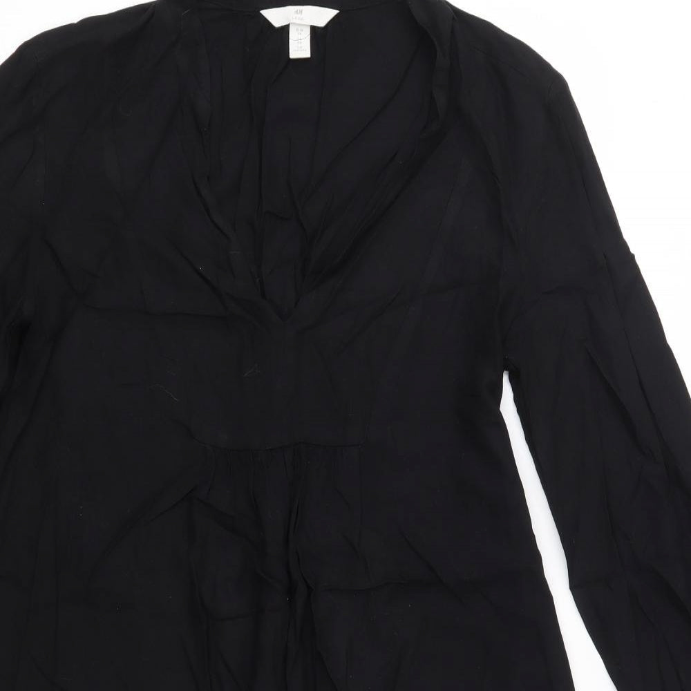 H&M Womens Black  Viscose Shirt Dress  Size XS  V-Neck
